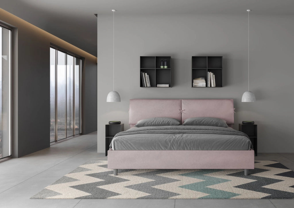 BS COM Letto matrimoniale king size con rete imbottito 180x190 microfibra glicine