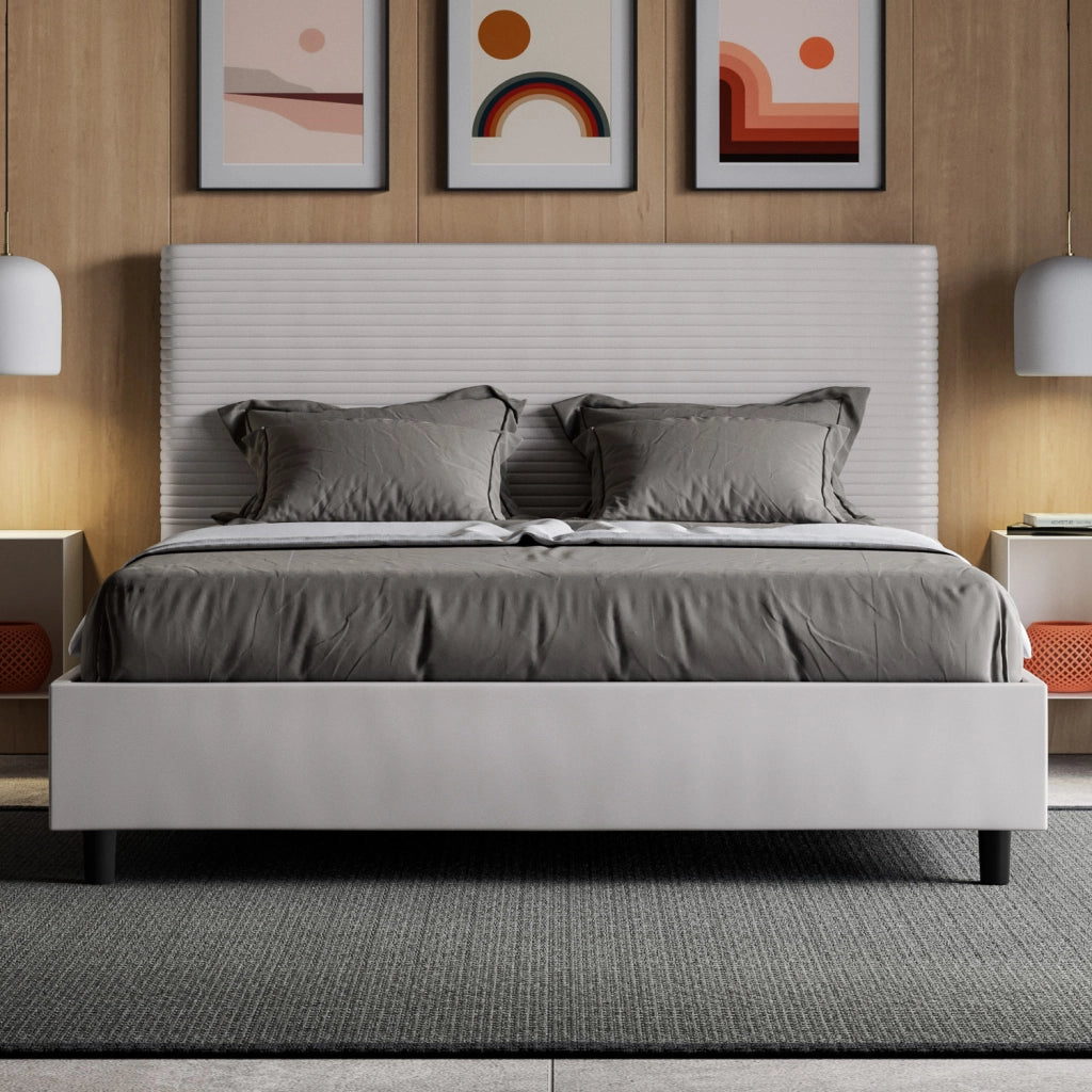 BS COM Letto matrimoniale contenitore imbottito 160x210 similpelle bianco