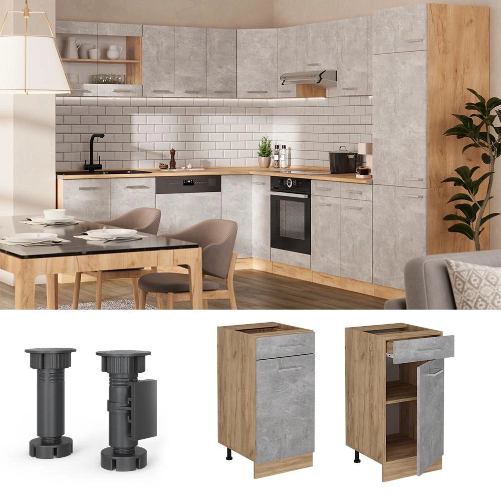 Mobiletto base per cucina R-Line Calcestruzzo/Rovere dorato 40 cm, PL Rovere Vicco