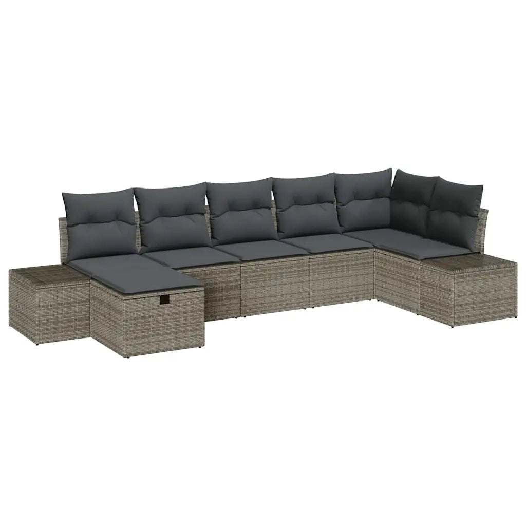 Set Divano da Giardino con cuscino 7 pcs Grigio polyrattan