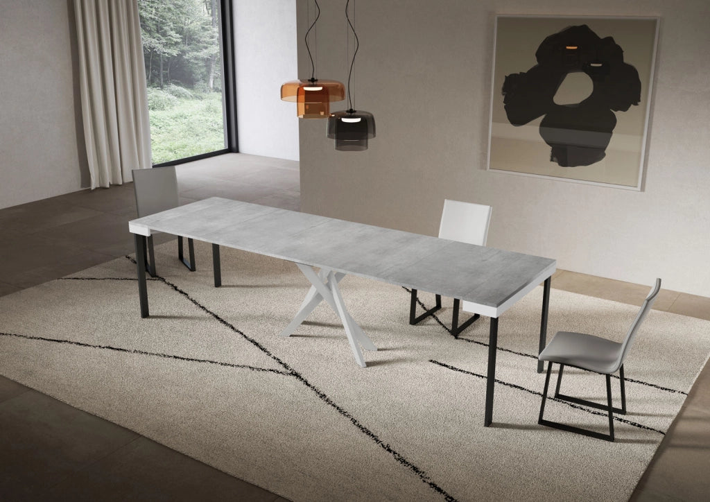 Consolle allungabile 90x40/300 cm Saki Evolution cemento telaio bianco