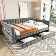LETTO imbottito 140x190 cm grigio con cassetti e tasche laterali