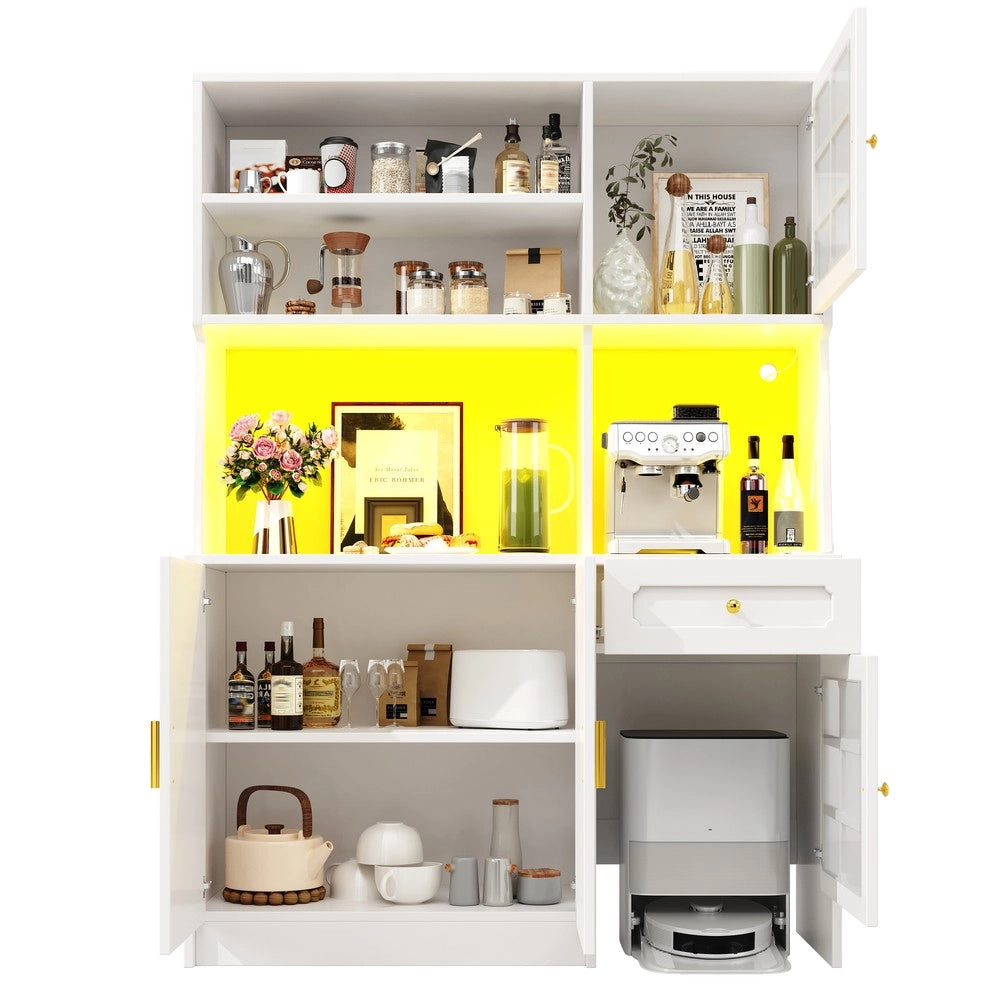 Mobile Cucina con Ante in Vetro e LED ¨C Xylo ¨C Bianco, 130x45x180 cm
