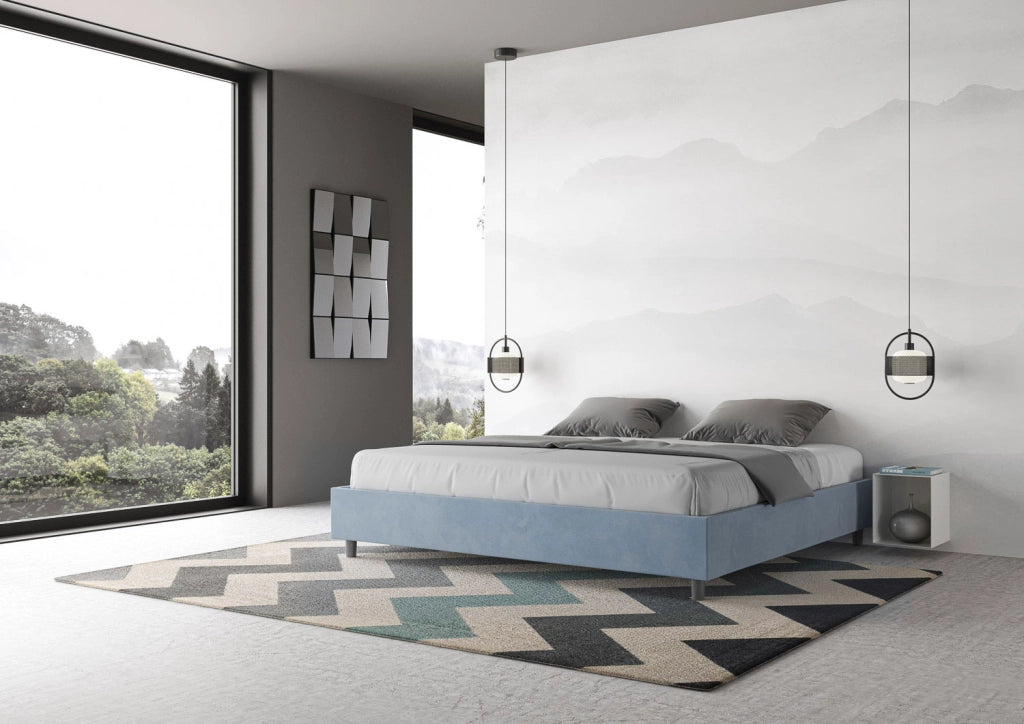 BS COM Letto con rete imbottito 180x210 microfibra azzurro