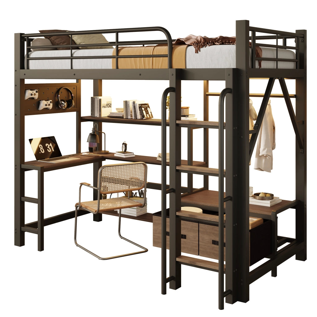 letto a castello metallo mdf nero 90 x 200 cm