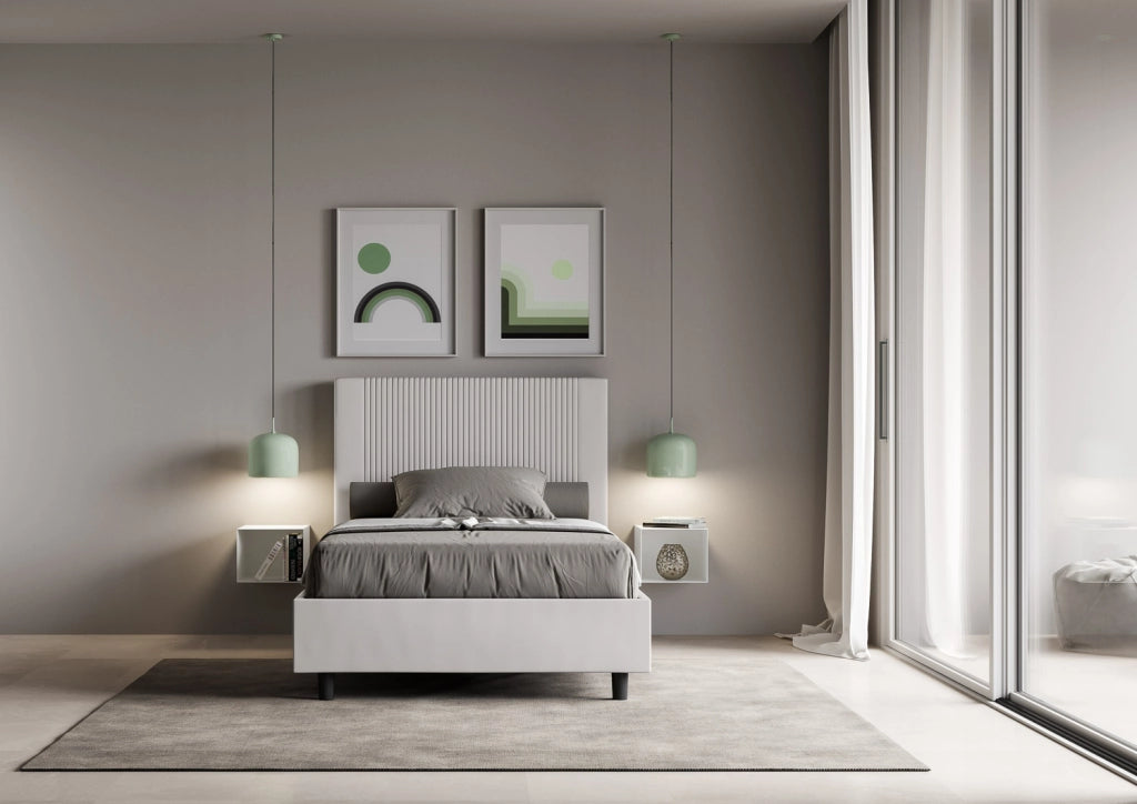 BS COM Letto una piazza e mezza con rete imbottito 120x190 similpelle bianco