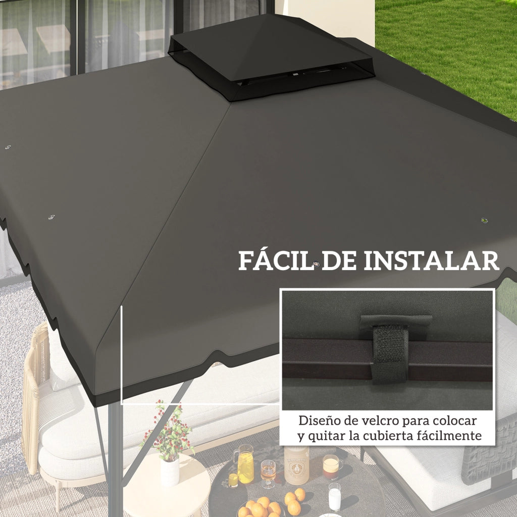 Telo di Ricambio per Gazebo 3x3 m ¨C Xylo ¨C Doppio Tetto con Fori di Drenaggio UPF 30+ Grigio Chiaro