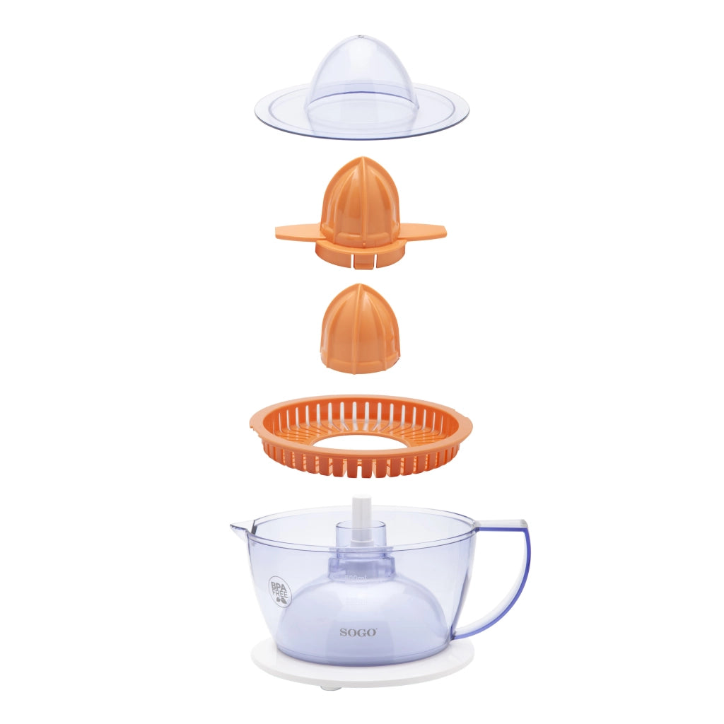 Spremiagrumi elettrico 0,5L con doppio cono e rotazione bidirezionale, 40W con avvio automatico e caraffa BPA free - Sogo