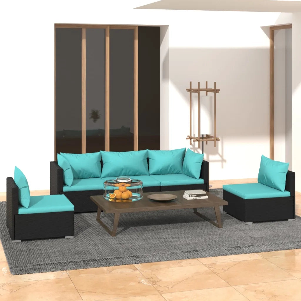 Set Divani da Giardino 5 pz con Cuscini in Polyrattan Nero 3102185