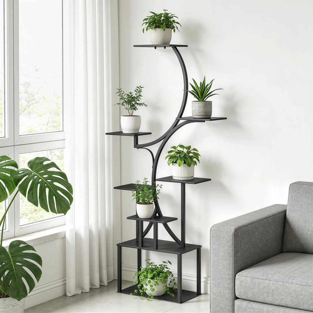 Scaffale porta piante a 8 livelli ¨C Xylo ¨C Metallo nero a forma di S 158,5 cm