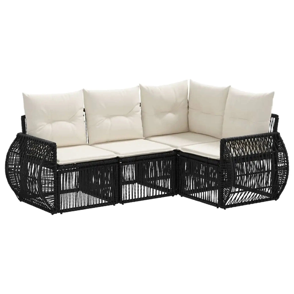 Set Divano da Giardino 4 pz Nero e Bianco Crema polyrattan 3435409