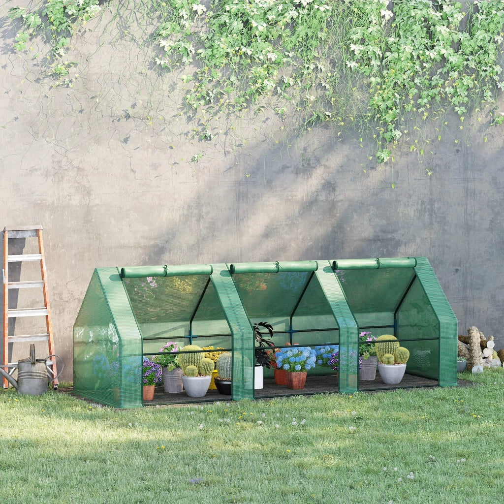 EasyComfort Serra da Giardino a Tunnel in PE per Piante e Fiori con Bordi Allungati e Porte a Cerniera, 270x90x90 cm, Verde scuro