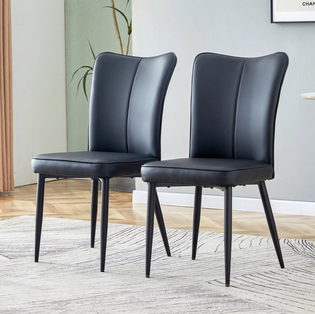 Set di 2 sedie da pranzo nere in PU e metallo; schienale ergonomico; H 89 cm