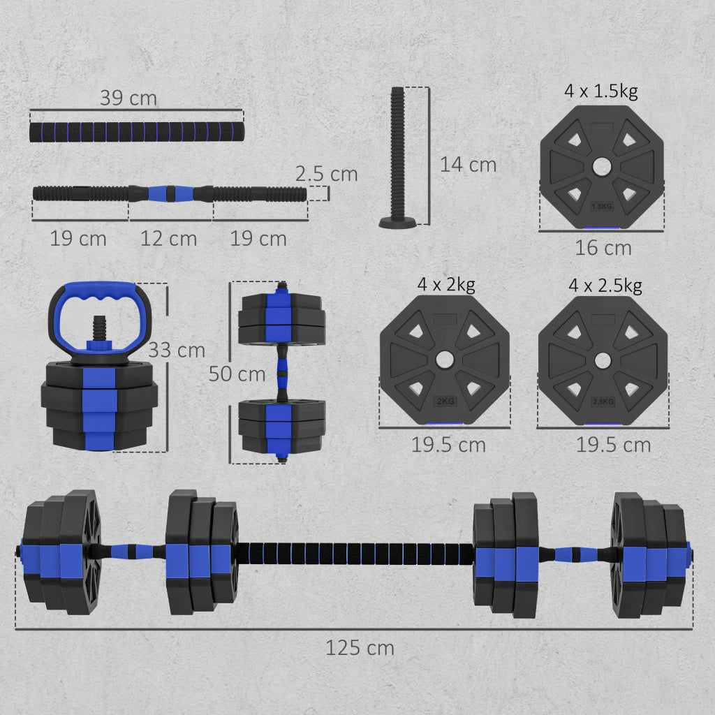 Set di Pesi da Palestra 6 in 1 ¨C Minimal ¨C Blu, Plastica e Sabbia