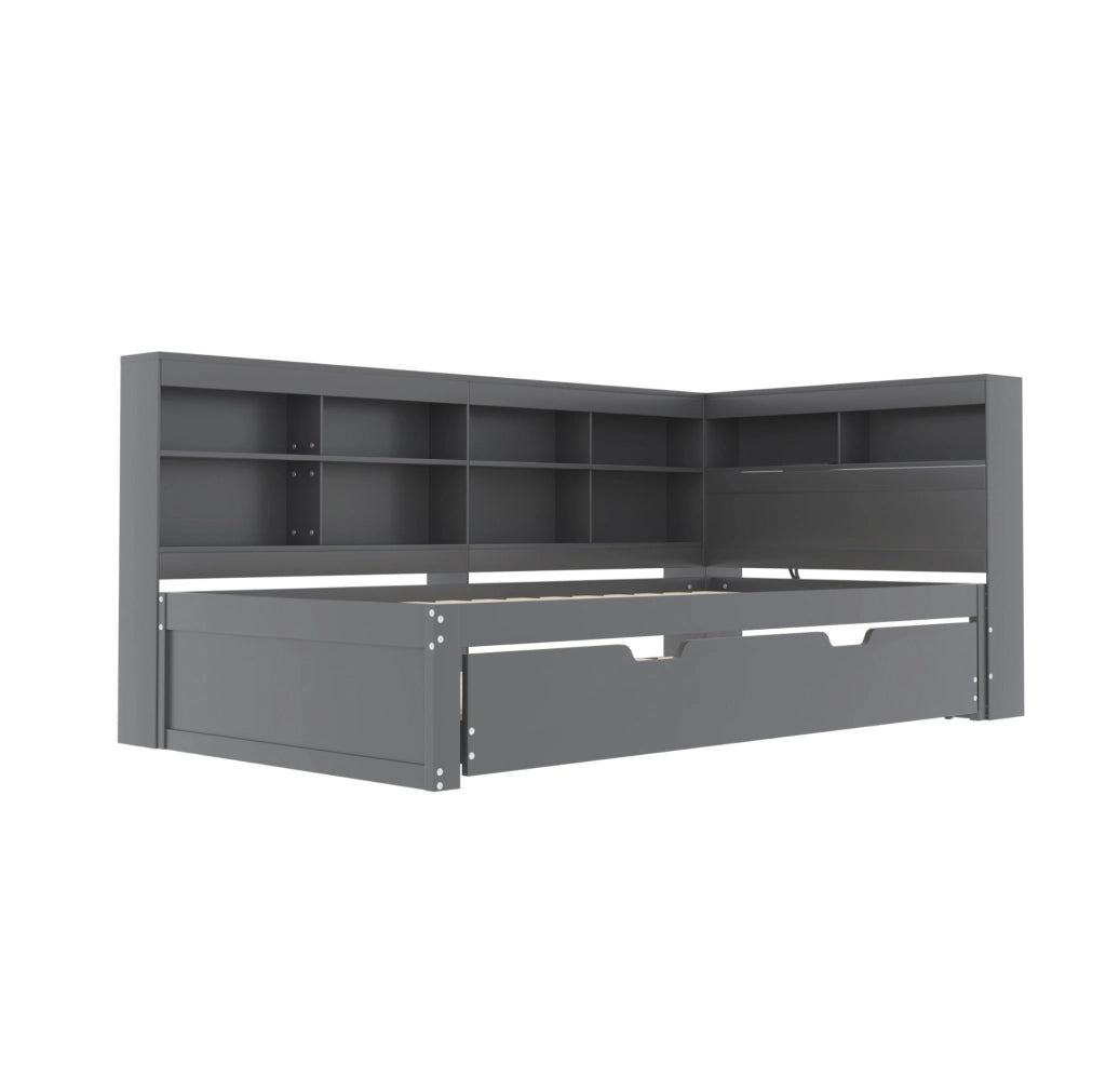 Letto multifunzione 90x200 con letto estraibile, USB e vani contenitore