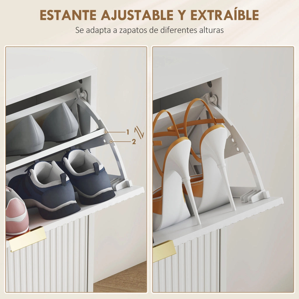 Mobiletto per Scarpe con 4 Ante e Ripiani Regolabili ¨C Minimal ¨C 105x24x91,5 cm Bianco