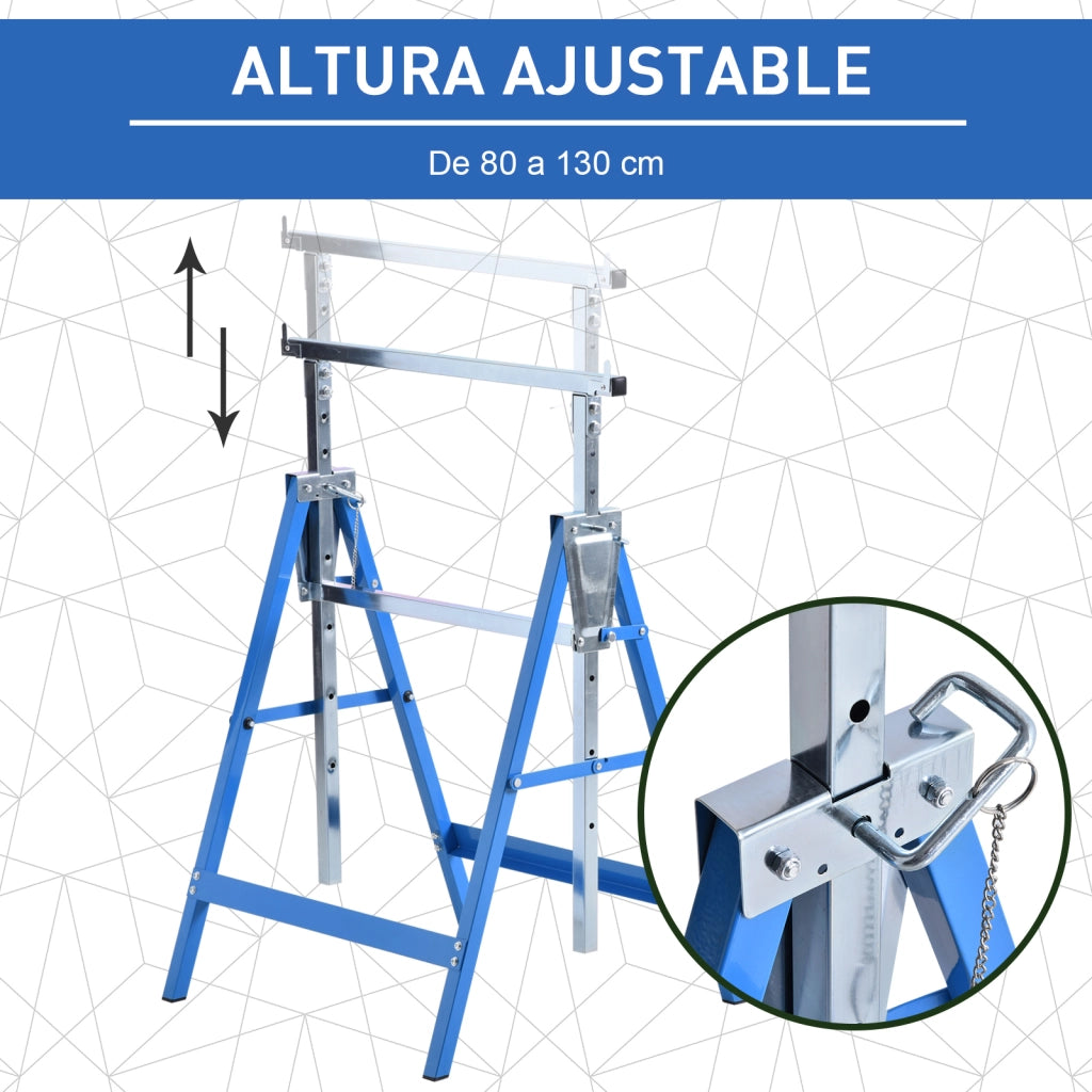 Tavolo da lavoro ¨C zephmum ¨C 68x58x80-130 cm pieghevole regolabile in altezza blu metallo