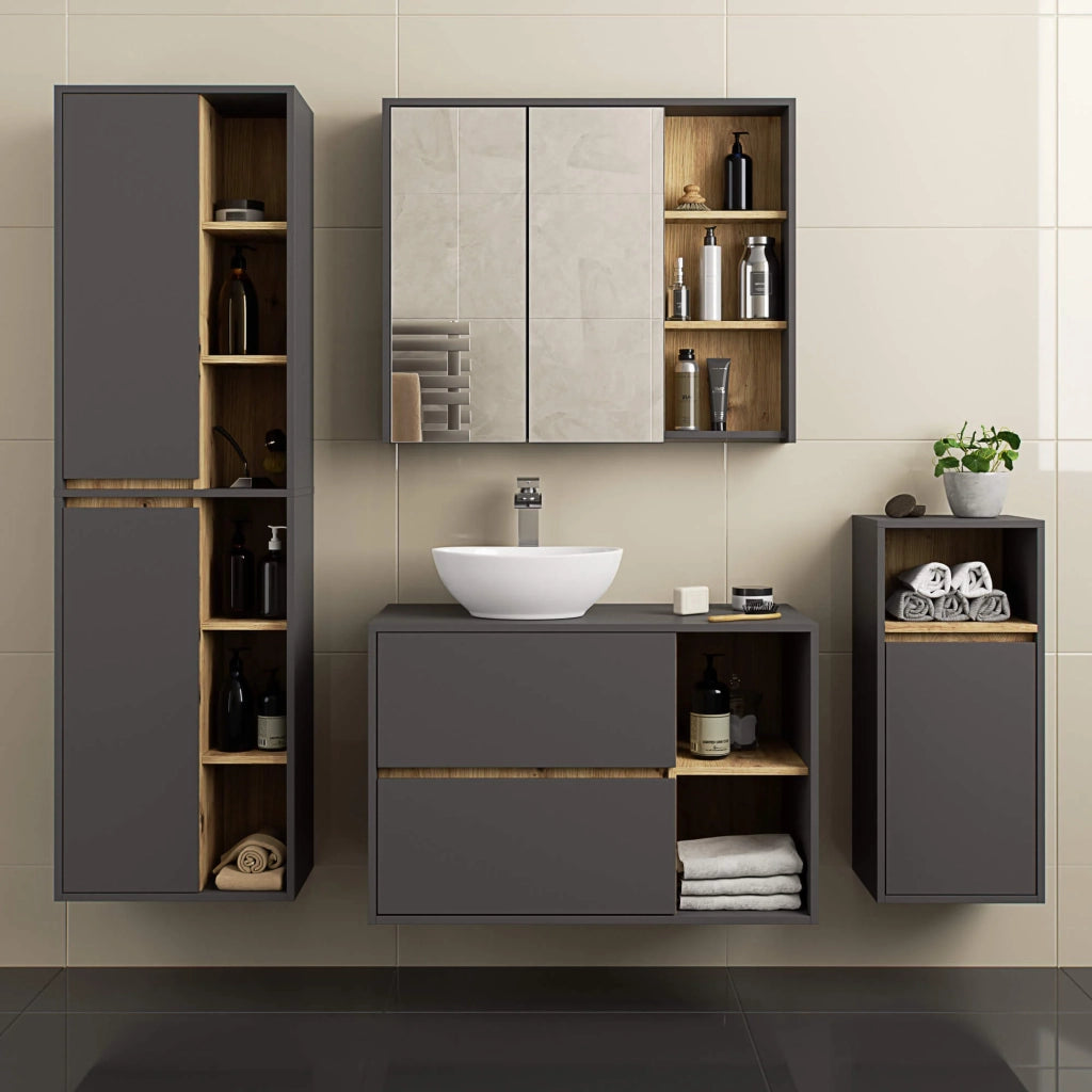 Colonna bagno sospesa VAMI Grigio Grafite, Rovere Artisan 50 cm 2 ante 50x30x170 cm