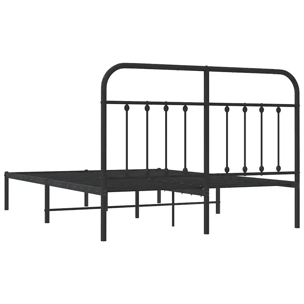 Letto matrimoniale | Letto per adulti | Giroletto con Testiera in Metallo Nero 150x200 cm