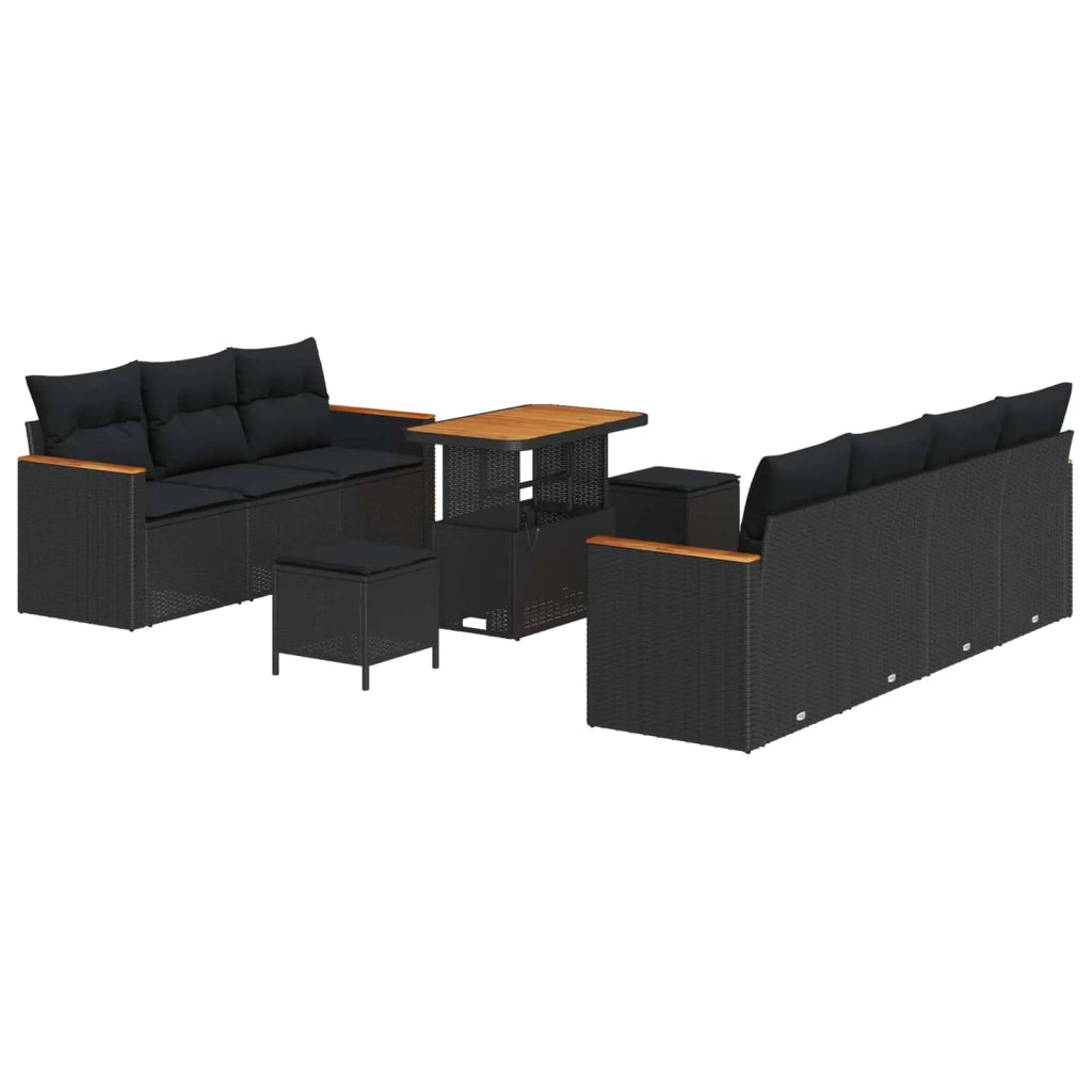 Set Divano da Giardino con cuscino 14 pcs Nero polyrattan