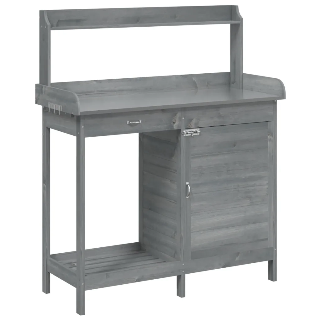 Tavolo Invaso con Mobile-Fioriera Multifunzione Grigio 110,5x45x124,5cm Massello Abete