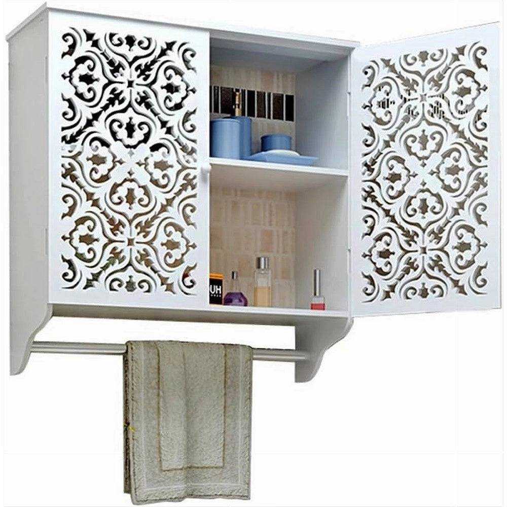 Trade Shop - Mobiletto Da Bagno A Parete Con Portasciugamani Armadietto In Mdf A 2 Livelli -