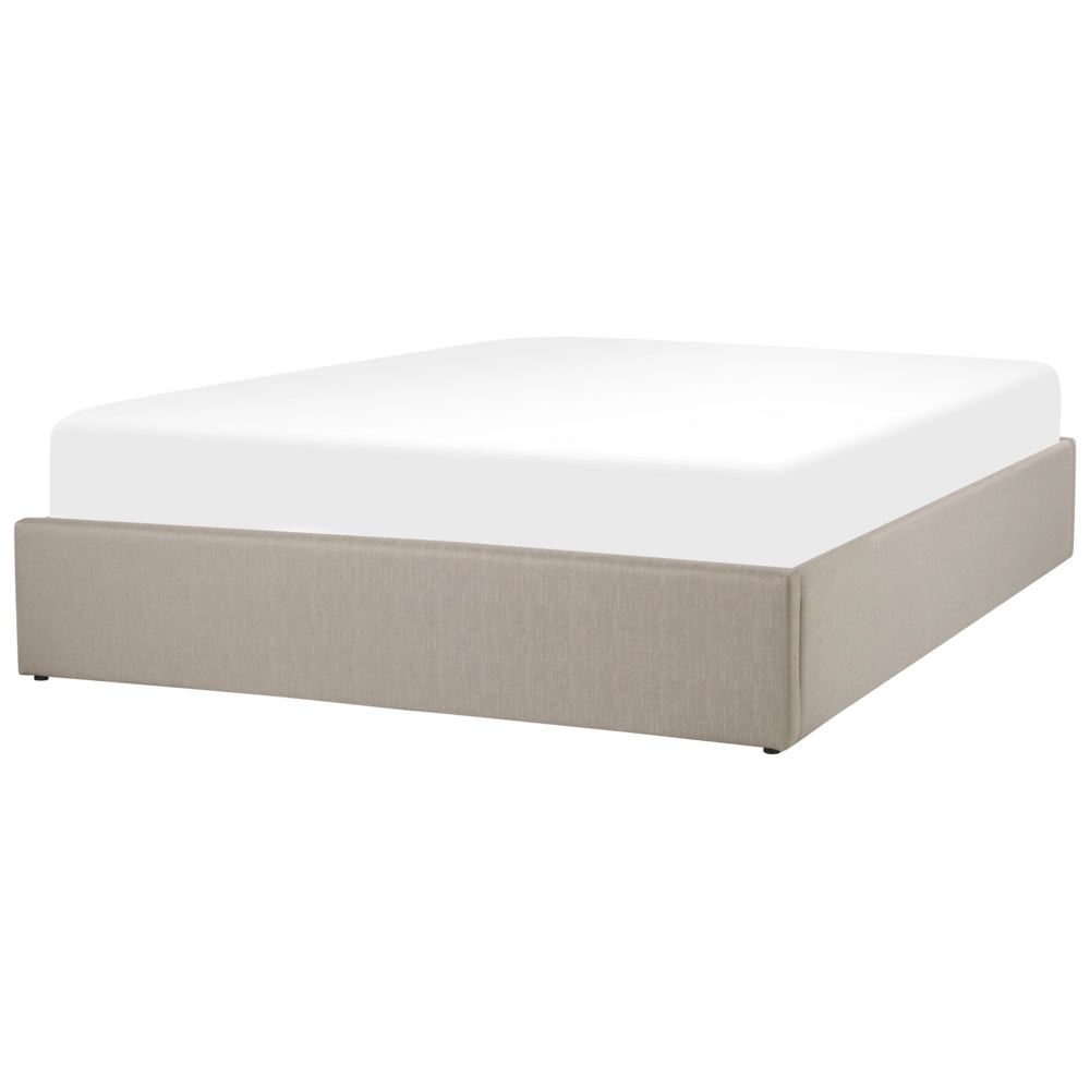 Letto matrimoniale con contenitore Imbottito marrone chiaro Effetto Lino con Box Portaoggetti 160 x 200 cm Design moderno