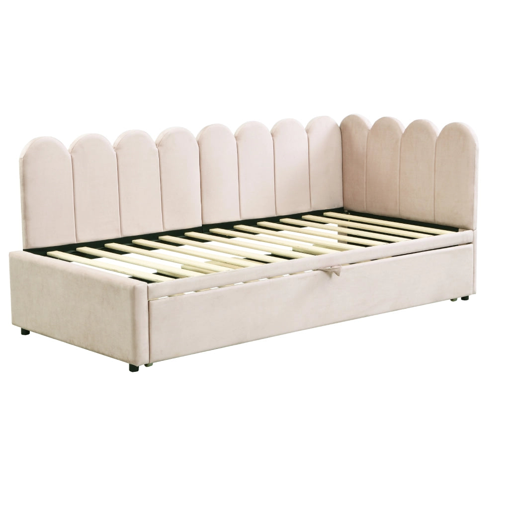 LETTO DIVANO L-Form 90x200 cm Beige in Velluto