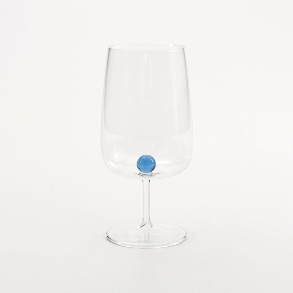 Bilia Set di 6 Calici in Vetro Borosilicato Artigianale con Sfera Colorata Blu Eleganti e Resistenti per Tavola di Design Raffinata ed Originale