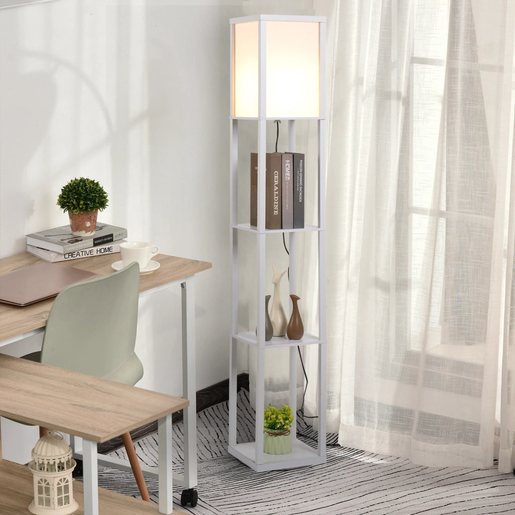 Lampada da Terra con Mensole ¨C Xylo ¨C MDF Bianco 26x26x160cm