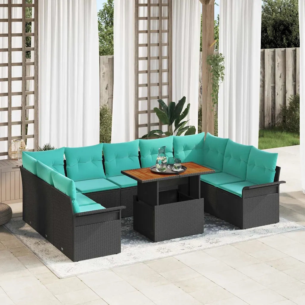 Set Divano da Giardino con cuscino 10 pcs Nero e blu 3349381
