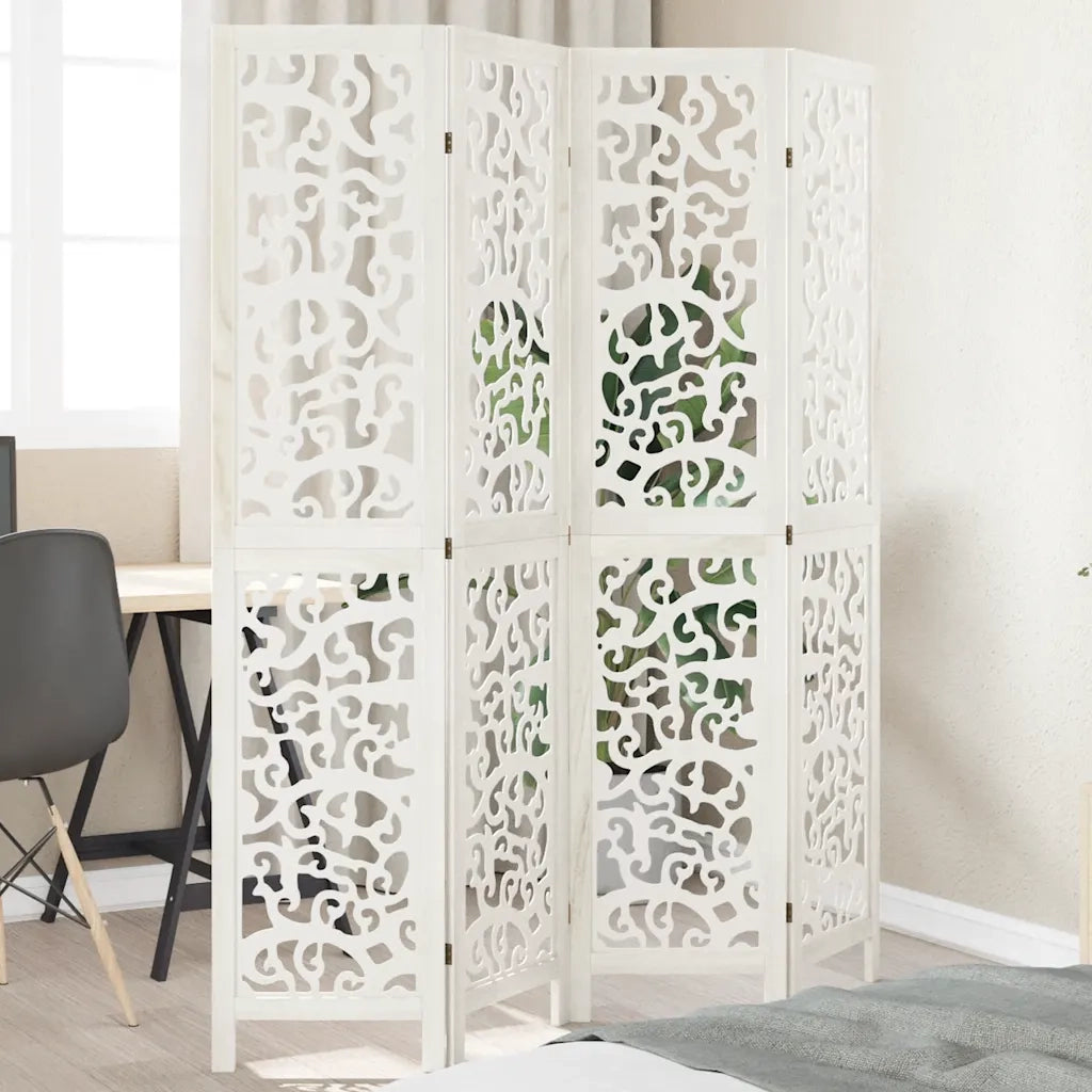 Divisorio Ambienti 4Pannelli Bianco Legno Massello di Paulownia 358738