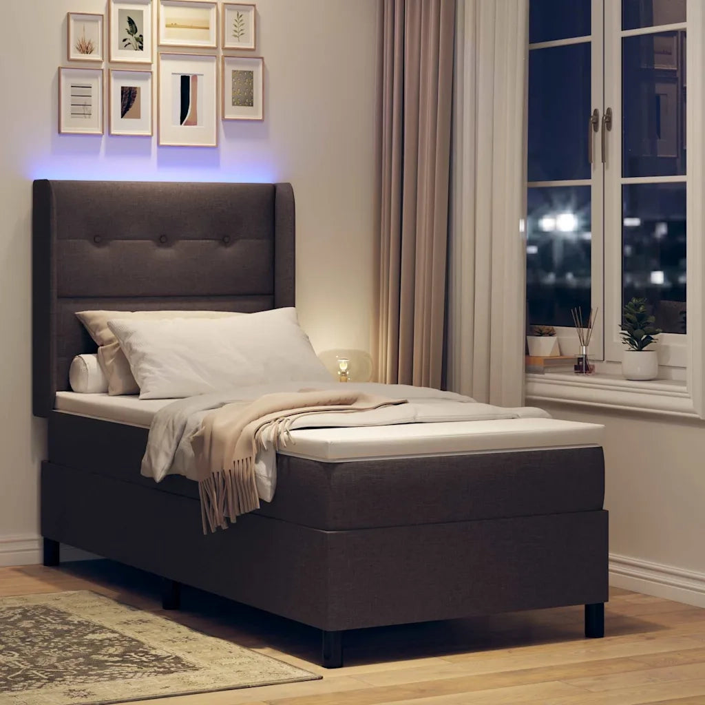 Letto a Sorgente LED Marrone Scuro 90 x 190 cm Tessuto 3343479