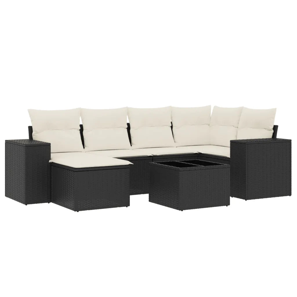 Set Divani da Giardino con Cuscini 7pz Nero Polyrattan