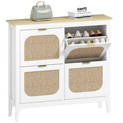 Scarpiera con 4 cassetti e ante effetto rattan ¨C Zephmum ¨C Bianco 105x24x95.5 cm