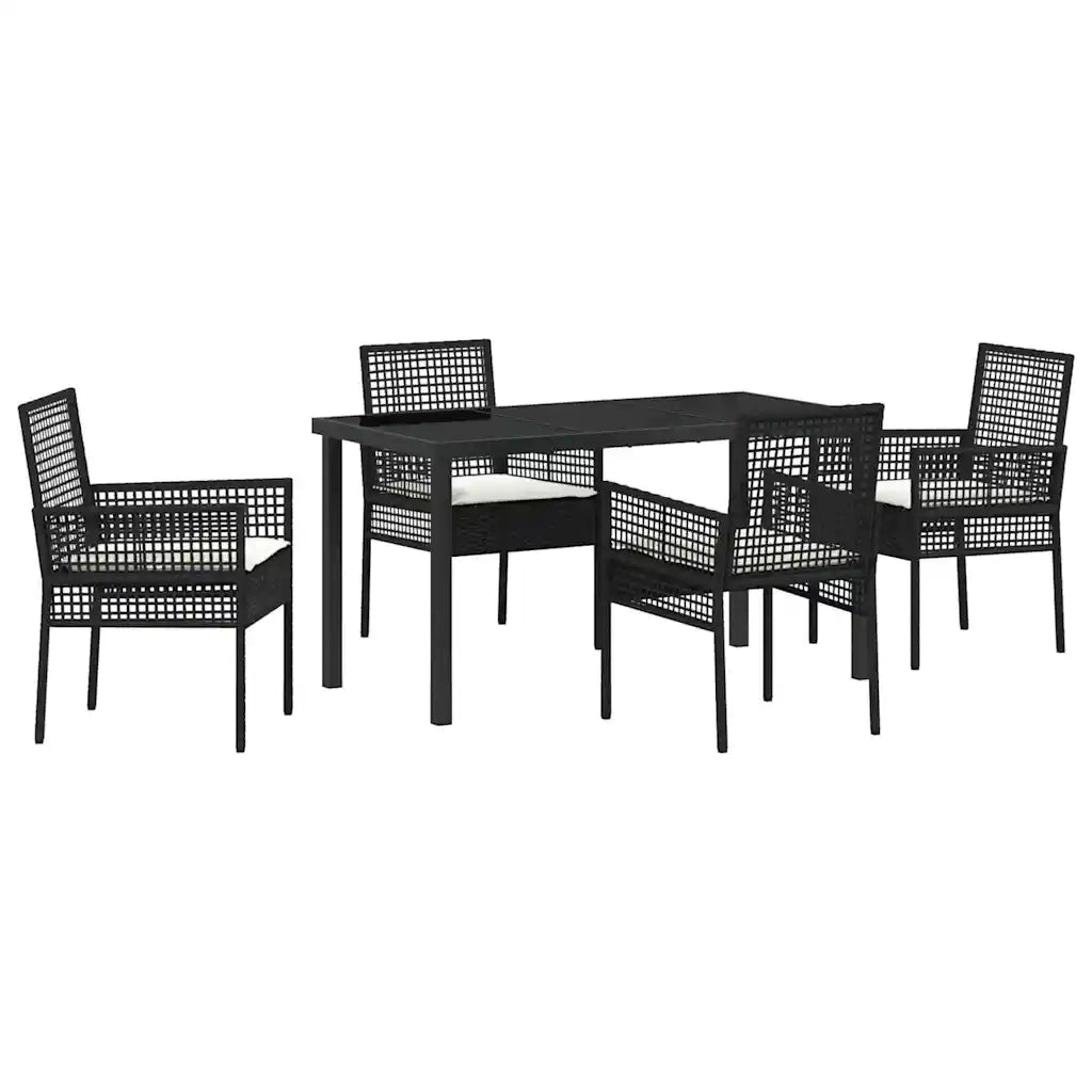 Set da Pranzo per Giardino con cuscino 5 pcs Nero polyrattan 3379865