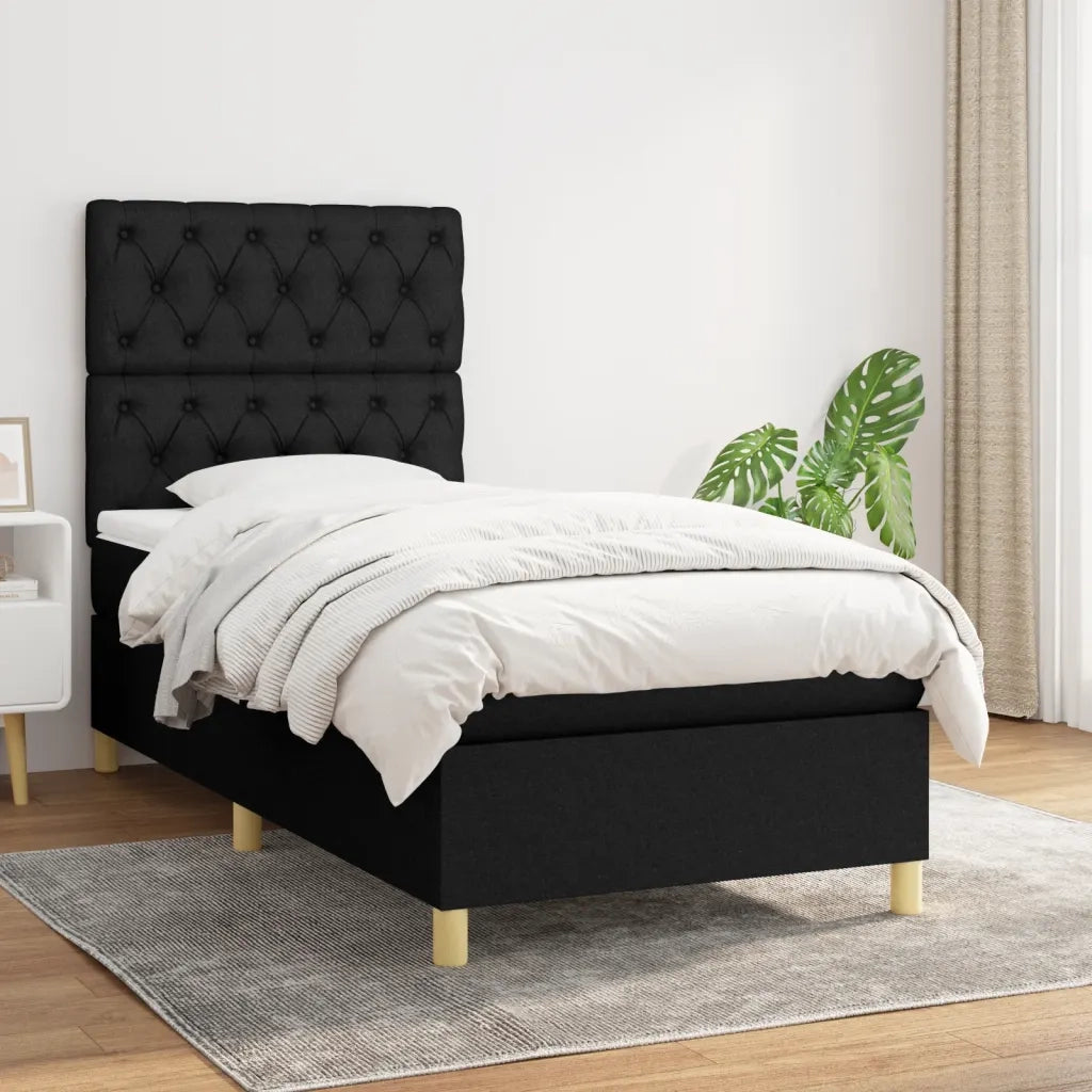 Giroletto a Molle con Materasso-Struttura Letto Nero 80x200 cm inTessuto 307132