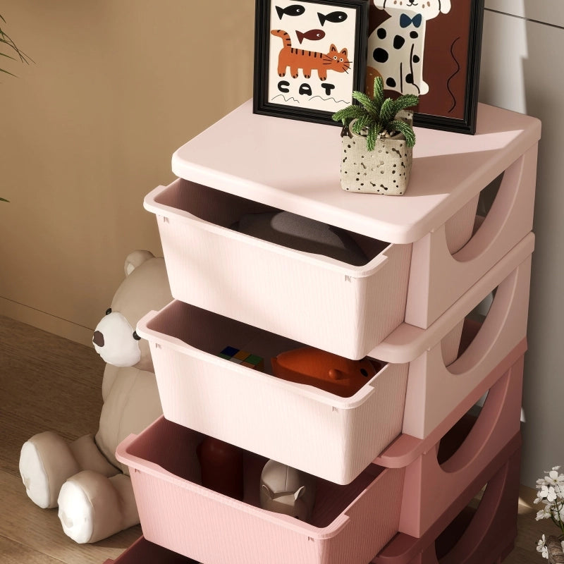 Scatole portaoggetti per bambini, 4 cassetti, bordi arrotondati, design in rilievo, 37x37x76 cm, rosa