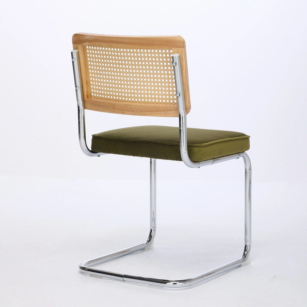 Set 2 Sedie da Pranzo in Velluto con Schienale in Rattan ¨C Xylo ¨C Verde, Gambe Cromate