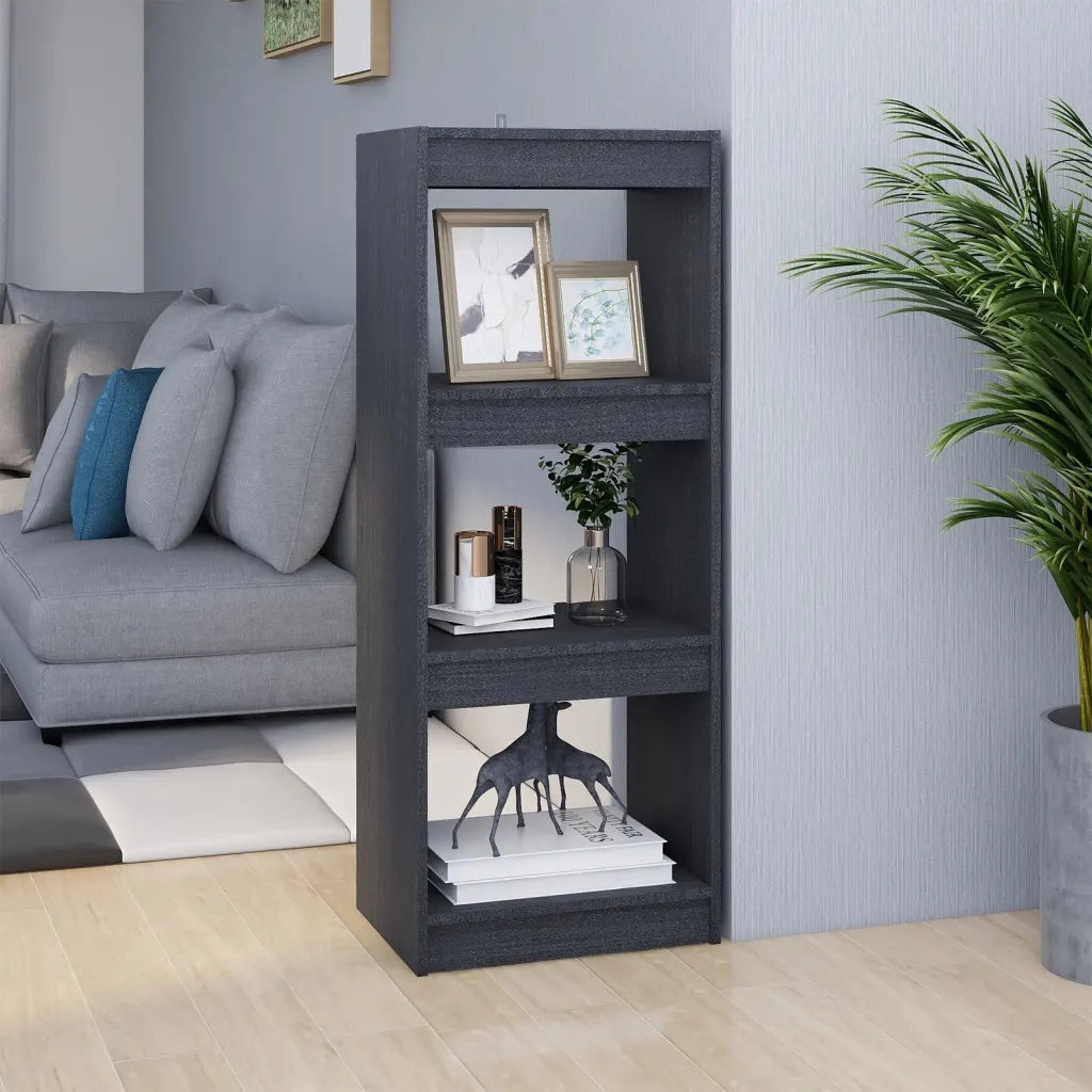 Libreria Divisorio-Scaffale per Libri-Mobile di Stoccaggio Grigio 40x30x103,5 cm Legno Massello di Pino