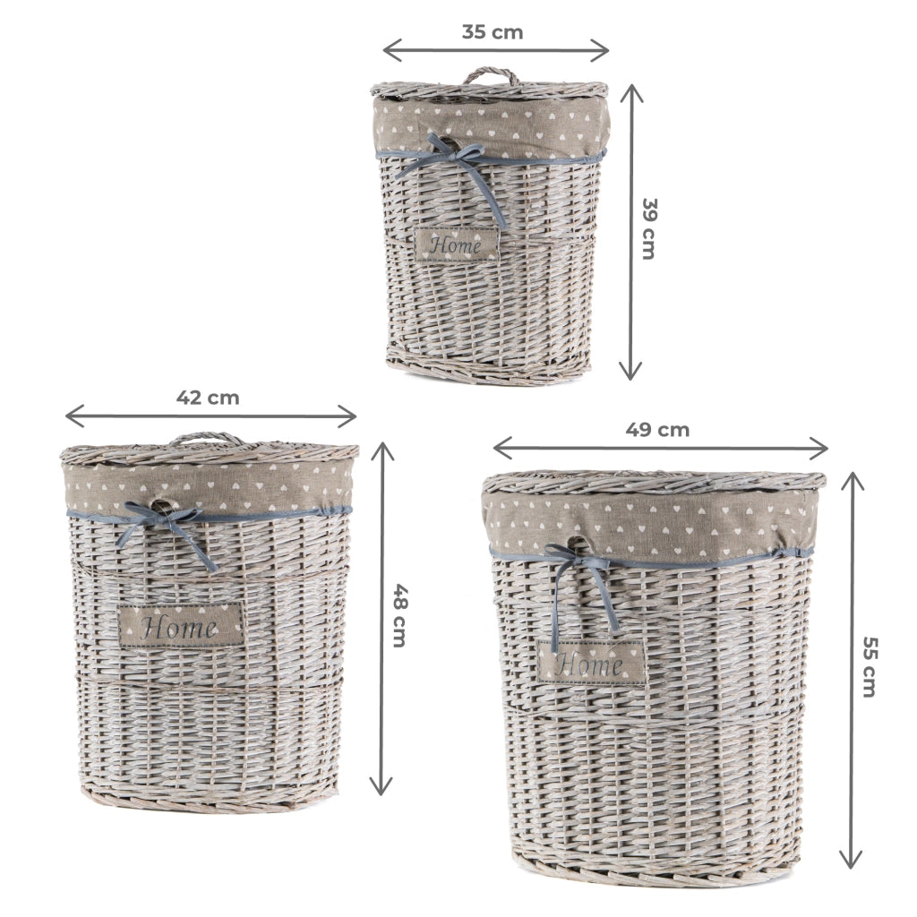 Set 3/5 Pezzi Ceste Portabiancheria in Vimini con Coperchio e Fodera Interna in Tessuto, Contenitori Multiuso per Bucato, Bagno, Lavanderia e Camera da Letto, Design Shabby Chic   3 Ceste QuincyTipo5