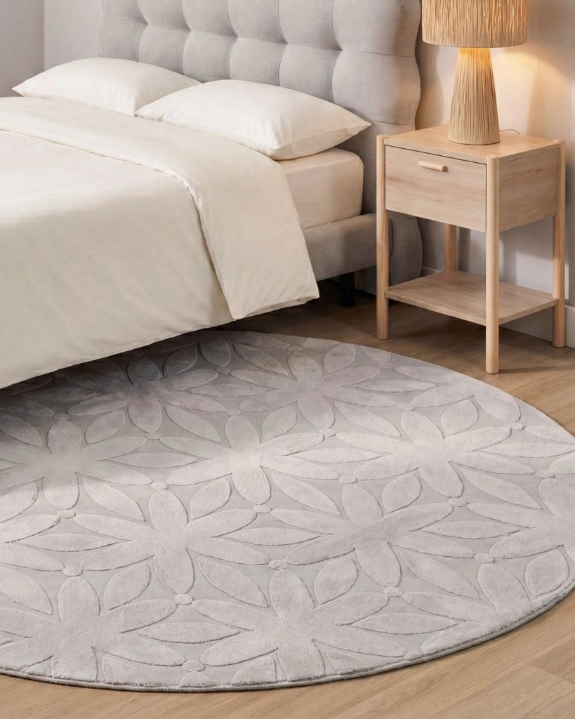 Tappeto Rotondo Grigio chiaro in Tessuto Jacquard ø 160 cm