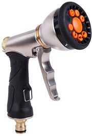 Spazzola per giardino con pistola ad acqua – Testa di getto per giardino - Regolabile su 9 posizioni – Testa di getto metallica ad alta pressione – Spazzola per acqua – Ideale per l'irrigazione, lavaggio dell'auto e lavaggio degli animali domestici