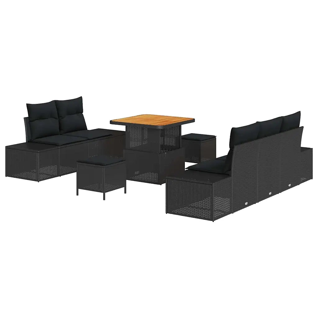 Set Divano da Giardino con cuscino 8 pcs Nero Poly Rattan