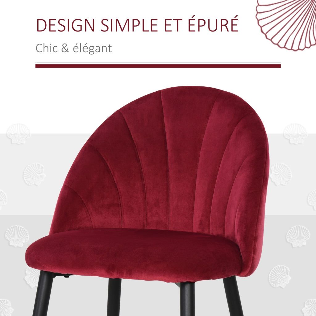 Set 2 Sedie da Pranzo ¨C Xylo ¨C Velluto Bordeaux Gambe Metallo Nero 52x54x79cm