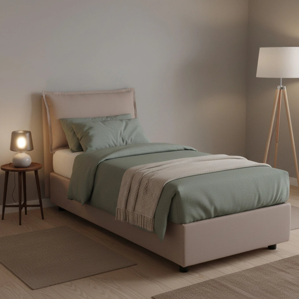 Letto singolo Animal, Letto contenitore con rivestimento in tessuto, Made in Italy, Apertura frontale, con materasso cm 90x190 incluso, Tortora