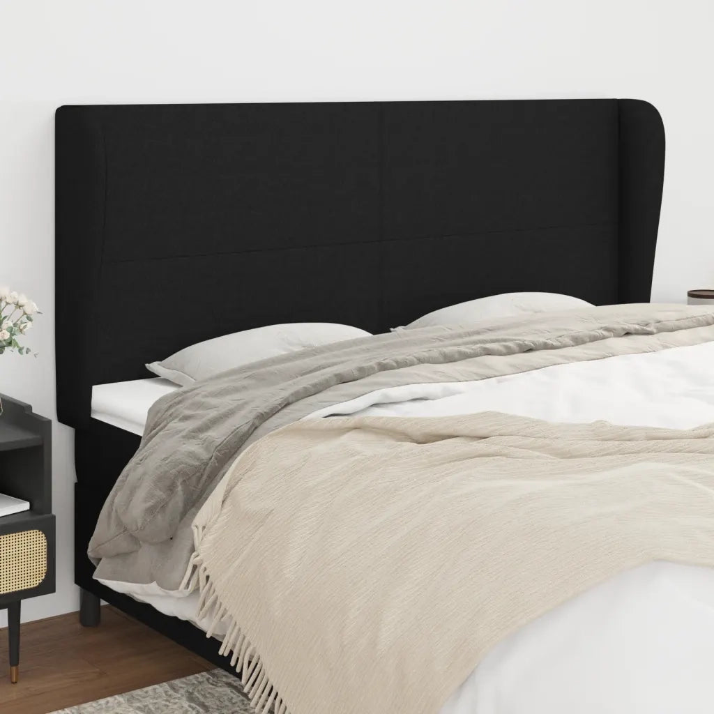 Testiera | Testata ad Orecchio Nera 183x23x118/128 cm in Tessuto