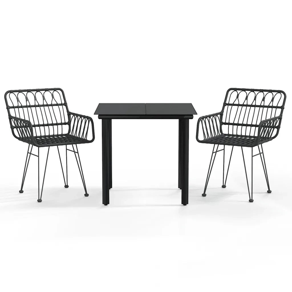 Set da Pranzo da Giardino 3 pz Nero in Polyrattan 3157866