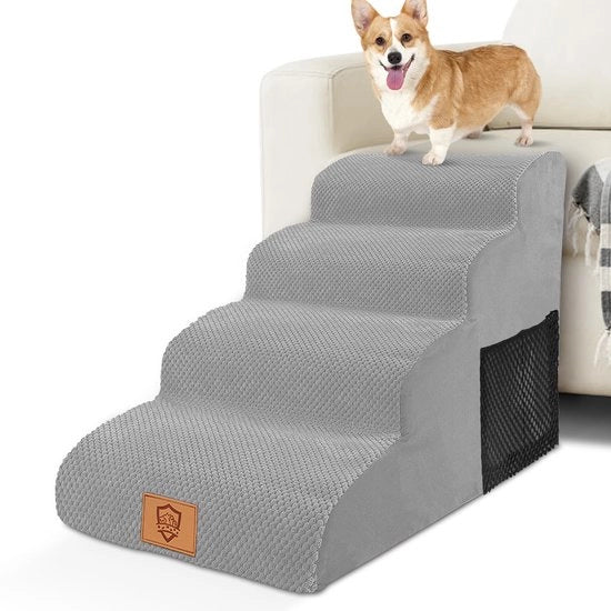 Trappola per cani per piccoli cani, 4 gradini trappola per cani con rampa per cani rimovibile con fodera lavabile e antiscivolo, trappola per animali domestici per letto e divano realizzata con materiale sponsoso di alta qualità