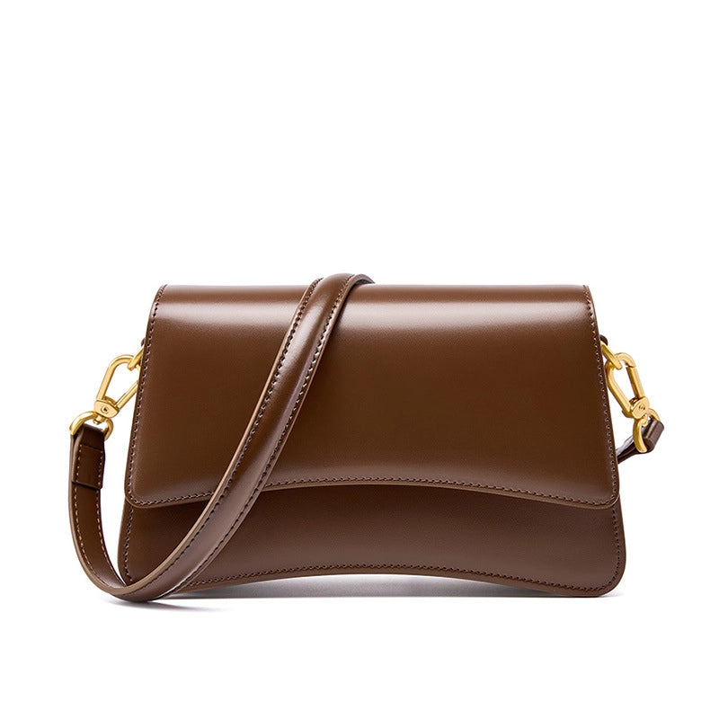 Borsa a tracolla Boston Shell in vera pelle, marrone.